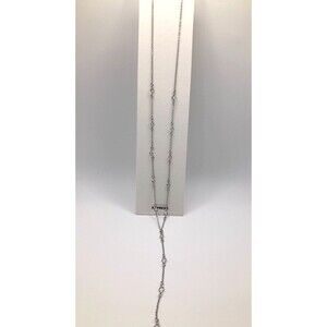 EXPRESS Silver Tone Clear Crystal Station Y Drop Sautoir Necklace 22"+ NEW